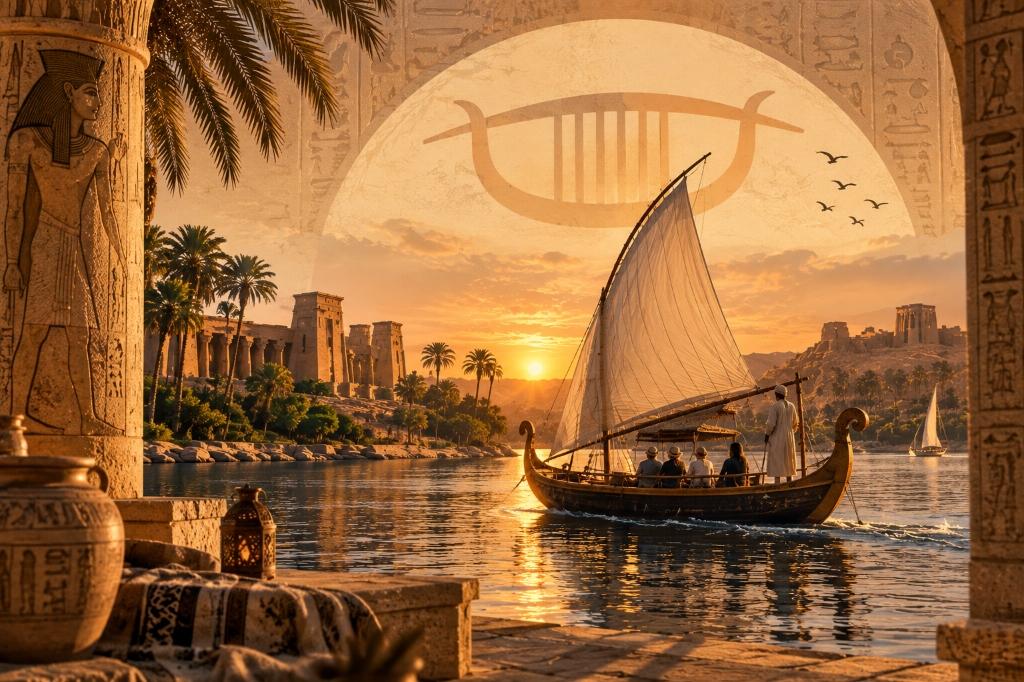 Felucca boat on the Nile at sunset