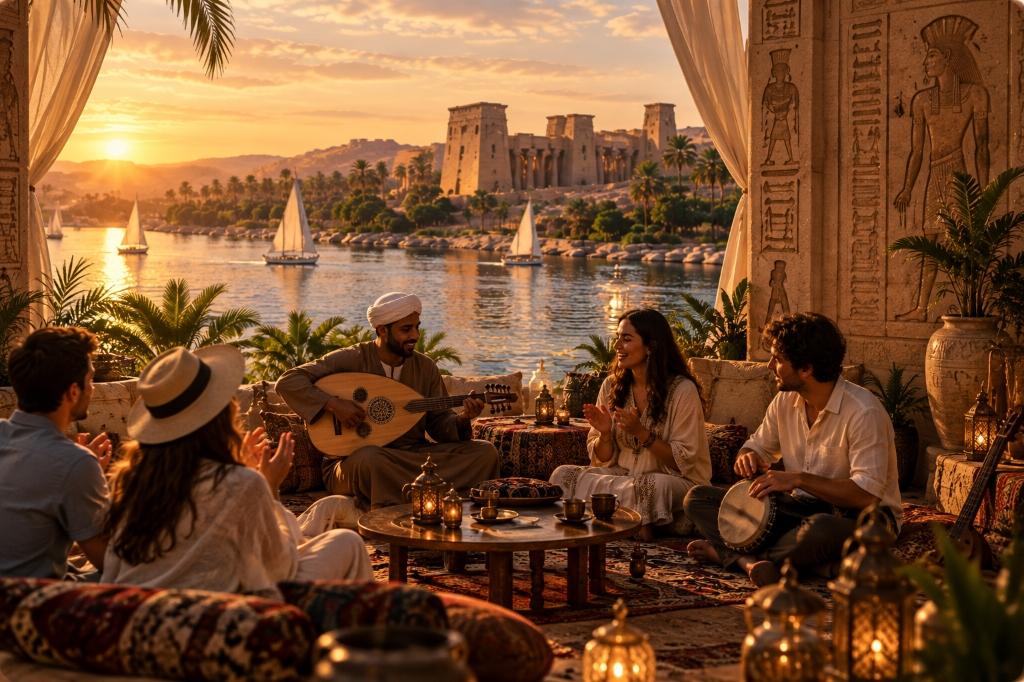 Group of people enjoying music by the Nile